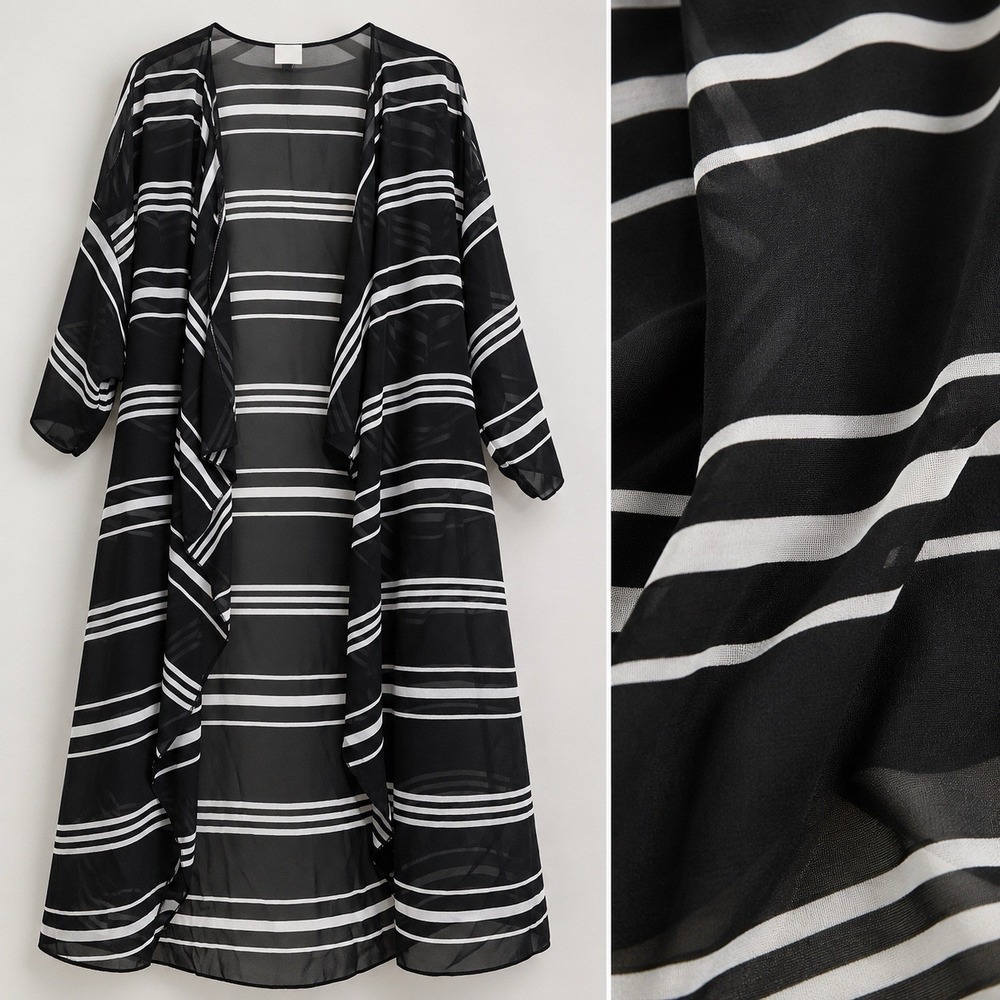 LuLaRoe Kimono L Black White Stripe Sheer Duster Boho Layering Cover Up
